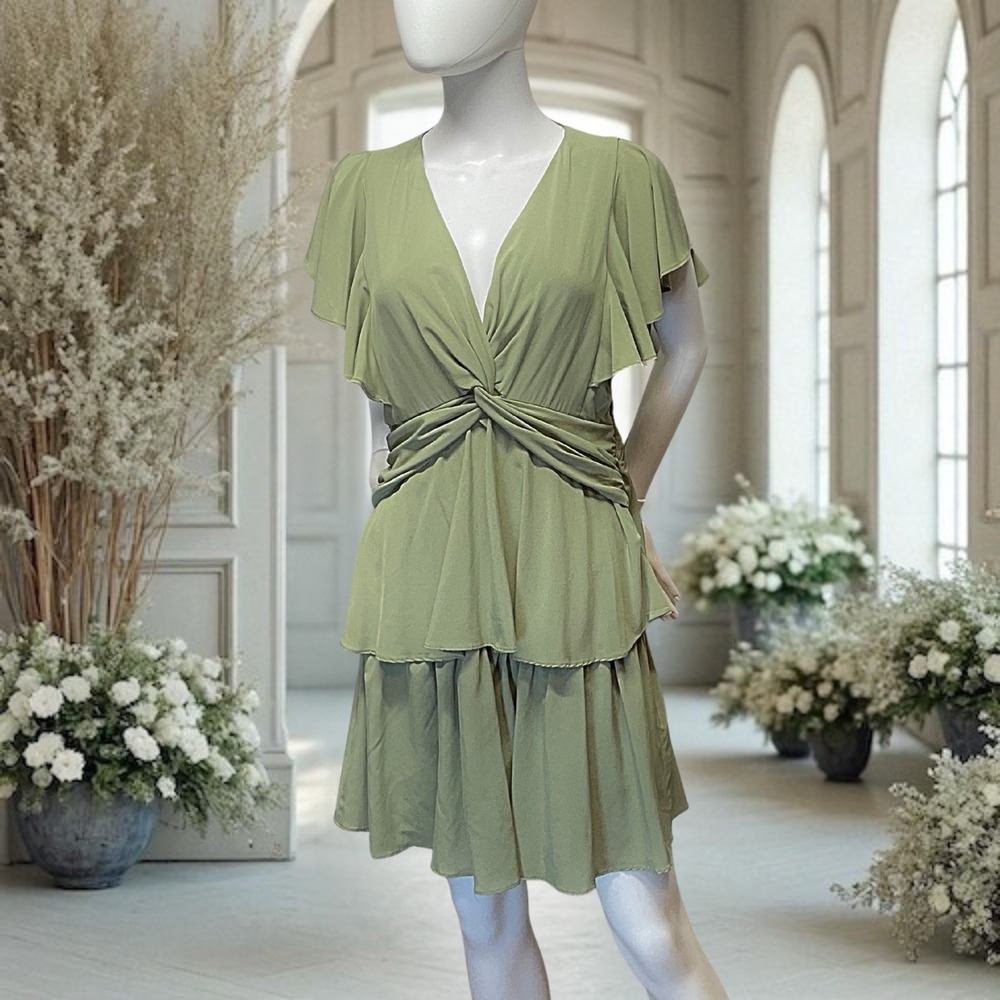 Favlux Fashion Women's Size Large Sage Green Faux Wrap Dress